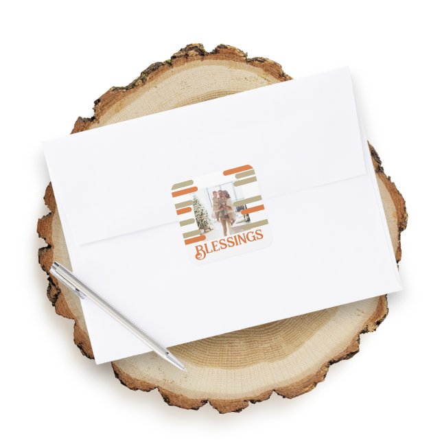 Adesivo Quadrado Foto de Natal de Bloco Moderno Personalizada (Modern Block Photo Christmas Personalized Square Stickers from Ricaso)