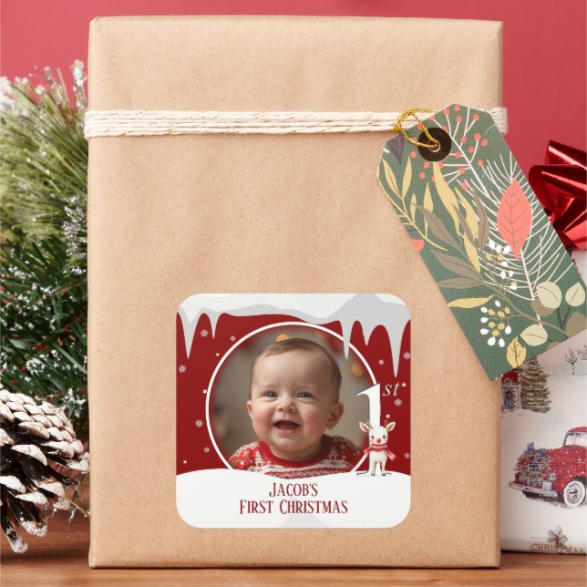 Adesivo Quadrado Foto de Natal do bebê (Feriado)