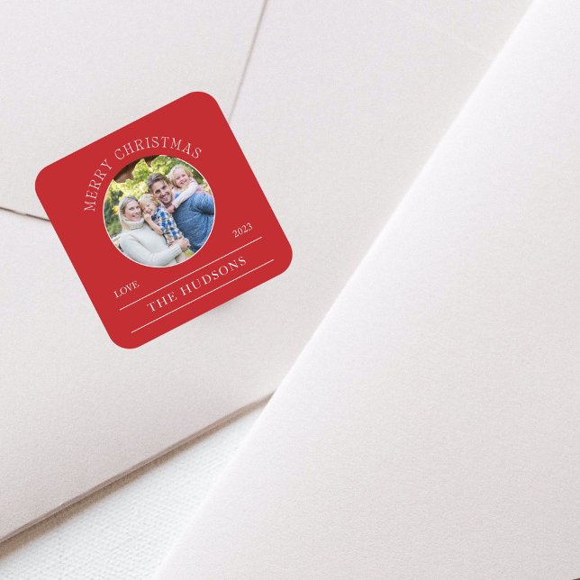 Adesivo Quadrado Foto de Natal Red Merry Modern (Criador carregado)