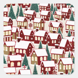 Adesivo Quadrado Foto de neve da vila de Natal