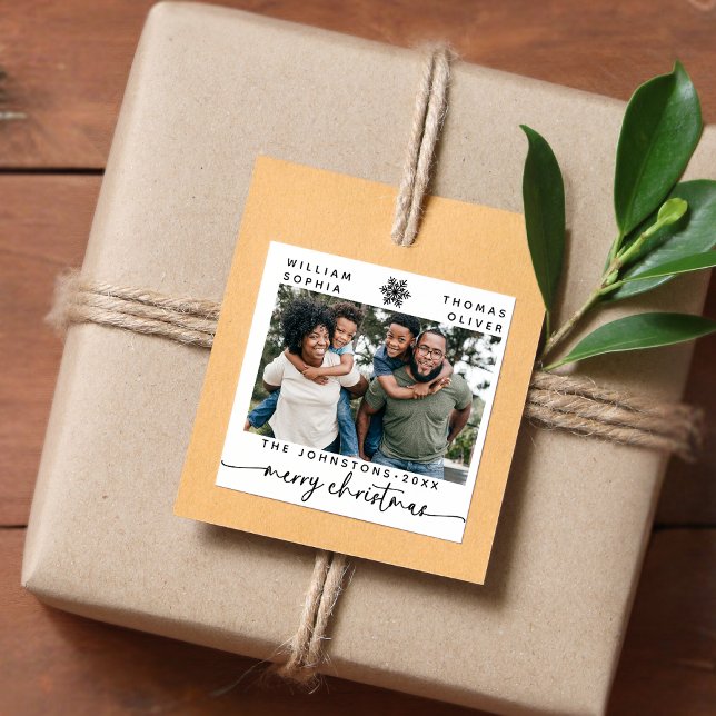Adesivo Quadrado Foto de Nomes de Famílias de Natal Mínimo Moderno (Criador carregado)