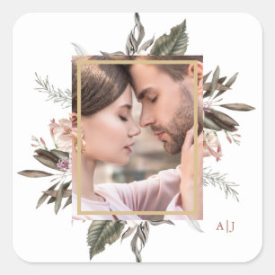 Adesivo Quadrado Foto de Quadro Botânico Simples com Praça Monogr