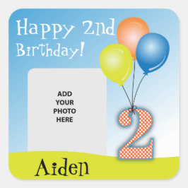 Adesivo Quadrado Foto de segundo aniversário para Criança de Balões