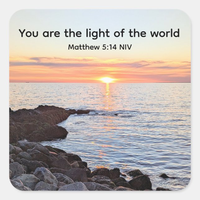 Adesivo Quadrado Foto de Sunset e Ocean Bíblia Verse Christian (Frente)