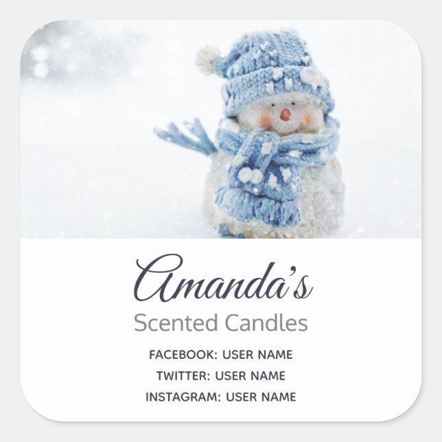 Adesivo Quadrado Foto de um bonitinho Snowman no Winter Business (Frente)