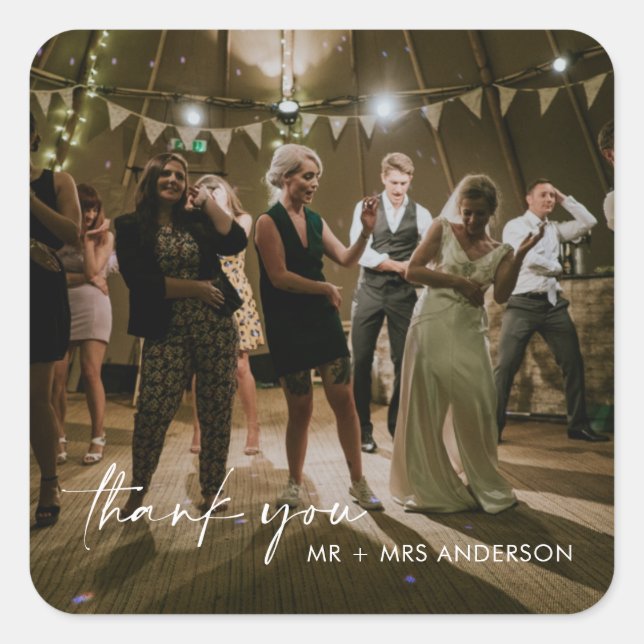 Adesivo Quadrado Foto do Dia do Casamento Obrigado Padrões (Frente)