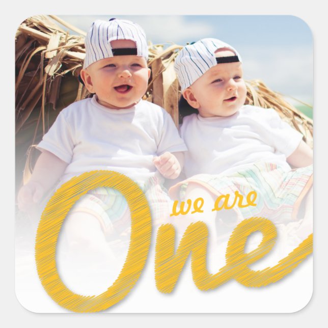 Adesivo Quadrado Foto do primeiro aniversario Yellow Big Sketch One (Frente)