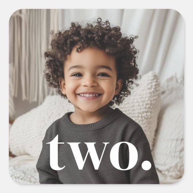 Adesivo Quadrado Foto do segundo aniversário - dois (Frente)
