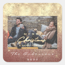 Adesivo Quadrado Foto Dourada do Rosa Feliz Natal