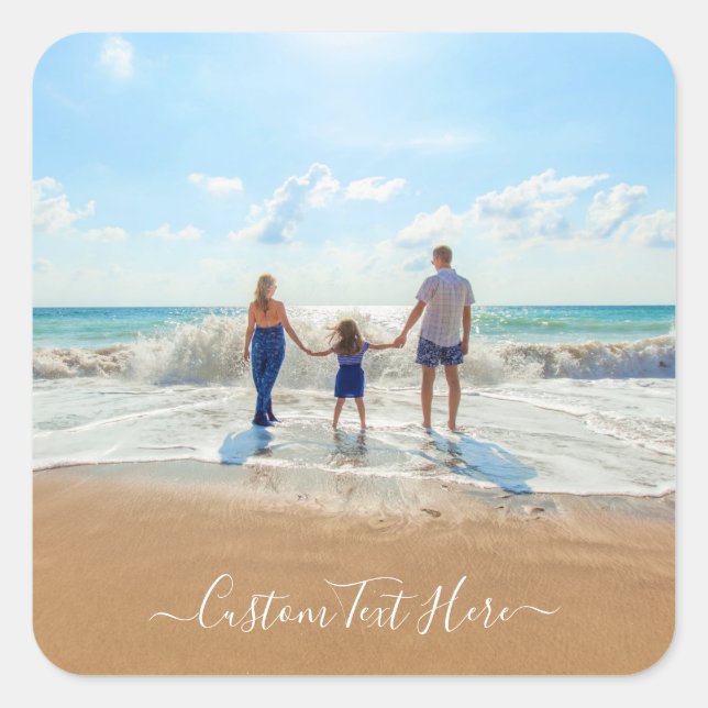 Adesivo Quadrado Foto e texto personalizados - Design único - (Frente)