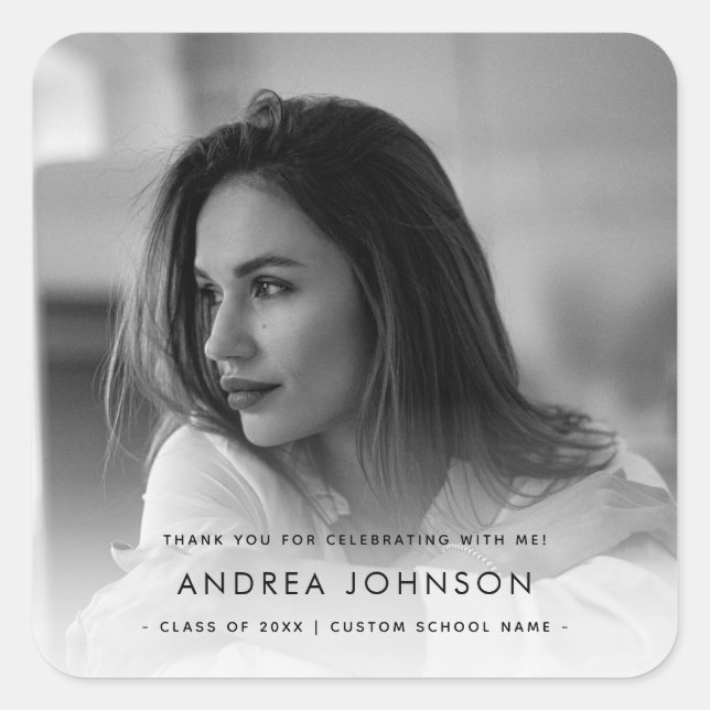 Adesivo Quadrado Foto: Festa de formatura Personalizada Obrigado (Frente)