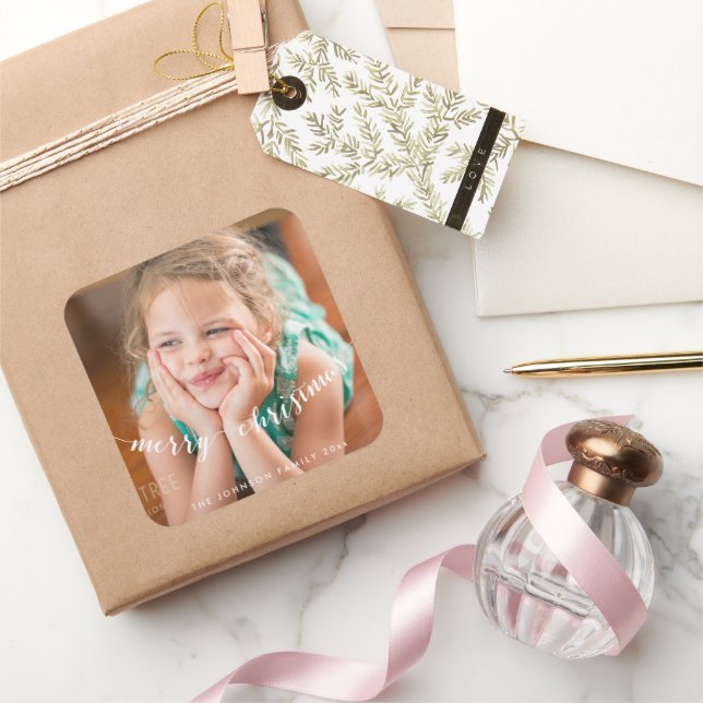 Adesivo Quadrado Foto giro Vinhetas de Natal Feliz (Presentear)