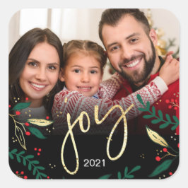 Adesivo Quadrado Foto: Joy Black Red Green Natal Dourado