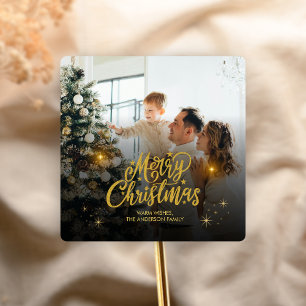 Adesivo Quadrado Foto Moderna de Natal da Família Feliz