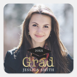 Adesivo Quadrado Foto moderna do boné de formatura
