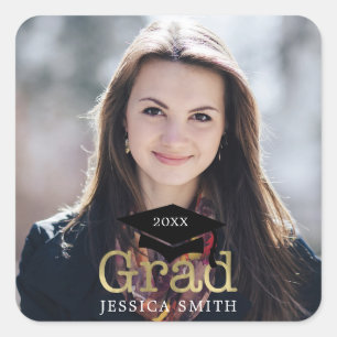 Adesivo Quadrado Foto moderna do boné de formatura