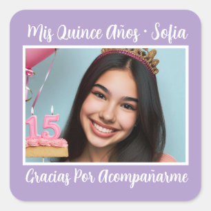 Adesivo Quadrado Foto Nombre Mis Quince Gracias