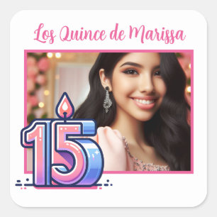 Adesivo Quadrado Foto personalizada 15 Birthday Los Quince