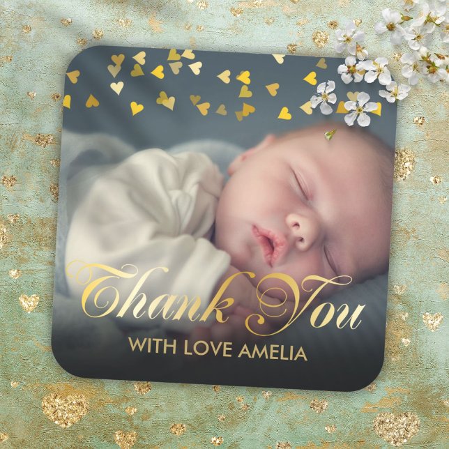 Adesivo Quadrado Foto personalizada bebê Obrigado (Personalized Photo Baby Thank You Square Sticker)