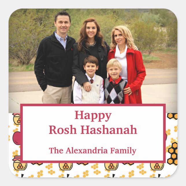 Adesivo Quadrado Foto personalizada de Feliz Rosh Hashanah Jewish A (Frente)