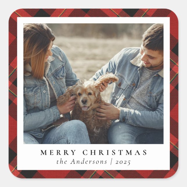 Adesivo Quadrado Foto personalizada de Natal elegante e feliz (Frente)