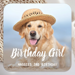 Adesivo Quadrado Foto personalizada de Pet Festa de aniversário de 