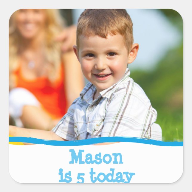 Adesivo Quadrado Foto personalizada de qualquer idade de aniversári (Frente)