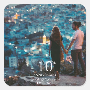 Adesivo Quadrado Foto personalizada do aniversário de casamento fon