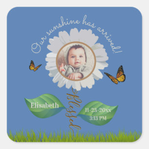 Adesivo Quadrado Foto personalizada do anúncio de nascimento da fl