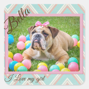 Adesivo Quadrado Foto personalizada do cachorro-quente do Pastel Ch
