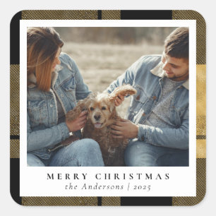 Adesivo Quadrado Foto personalizada do na moda Chic Dourado Feliz