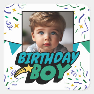 Adesivo Quadrado Foto Personalizada Festa de Criança de Aniversário