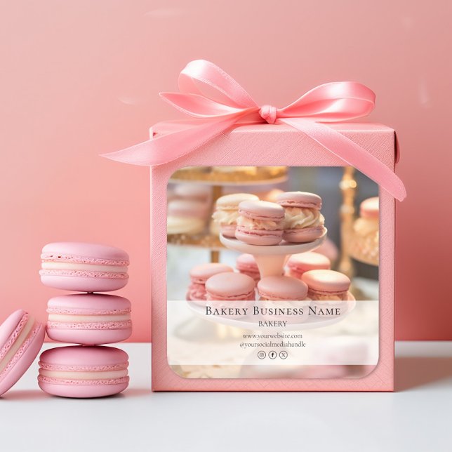 Adesivo Quadrado Foto personalizada mínima moderna da padaria (Modern Minimal Bakery Custom Photo Square Sticker)