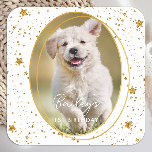 Adesivo Quadrado Foto personalizada: Pet Dog Birthday - Estrelas Do (Criador carregado)