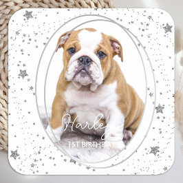Adesivo Quadrado Foto Personalizada: Pet Dog Birthday Silver Glitte