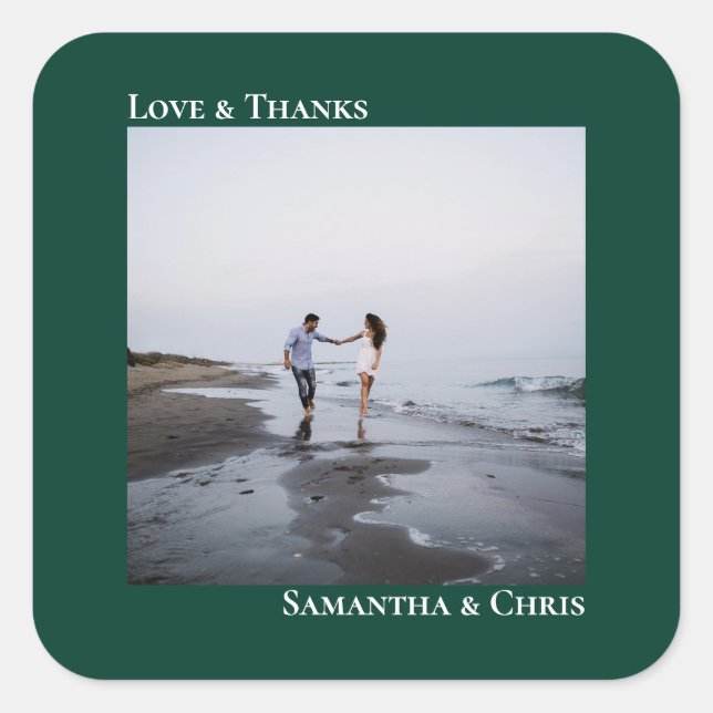 Adesivo Quadrado Foto Simples Emerald Green Love & Obrigados Casame (Frente)
