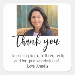 Adesivo Quadrado Foto simples moderna Aniversário Obrigado