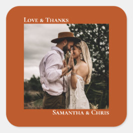 Adesivo Quadrado Foto simples Rust Orange Love & Obrigados Weding