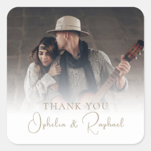 Adesivo Quadrado Foto Sobrepor Texto Dourado Boho Casamento Obrigad