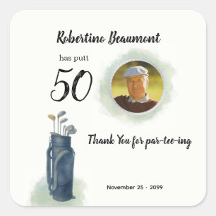 Adesivo Quadrado Foto Tema de Golfe Elegante para Homens 50º aniver