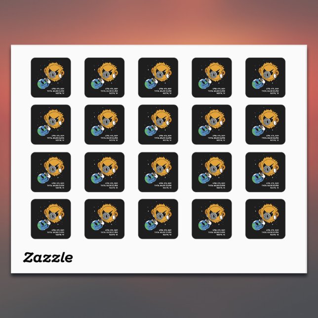 Adesivo Quadrado Fotobomb Solar Eclipse 2025 Personalizado (All text is editable,  Customize with city/state or edit as required)