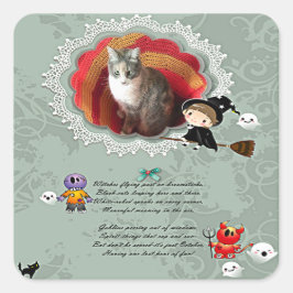 Adesivo Quadrado Fotografia com Bruxa, Monstros, Fantasma, Gato