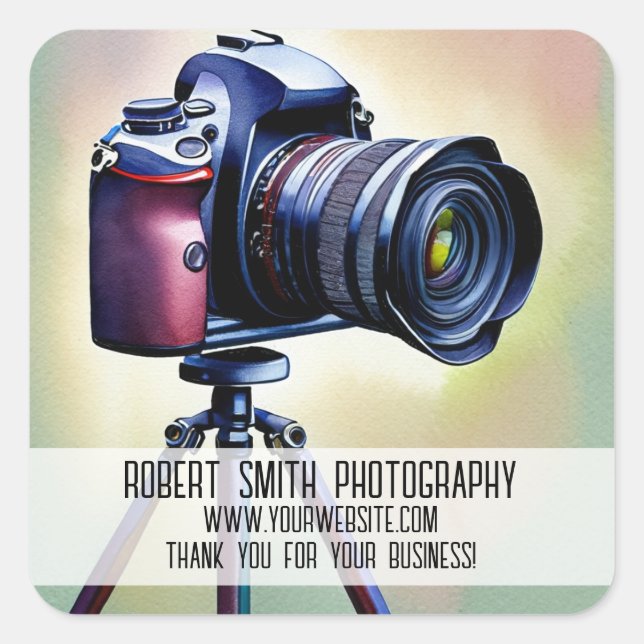 Adesivo Quadrado Fotografia Comercial Obrigado (Frente)