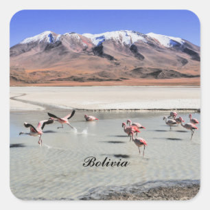 Adesivo Quadrado fotografia da paisagem da Bolívia com flamingos
