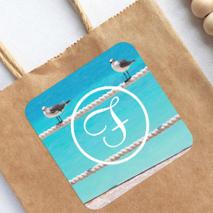 Adesivo Quadrado Fotografia de aves de praia em gaivota monograma c