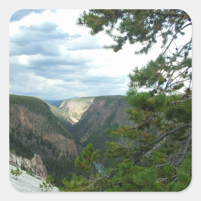 Adesivo Quadrado Fotografia de Yellowstone, mostra queda de água, á (Frente)