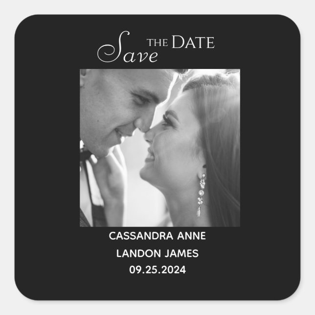 Adesivo Quadrado Fotografia Preta Elegante Tipografia Chic Stylish (Frente)