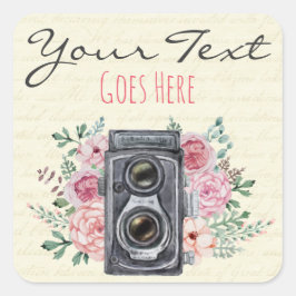 Adesivo Quadrado Fotógrafo rústico da câmera da fotografia do