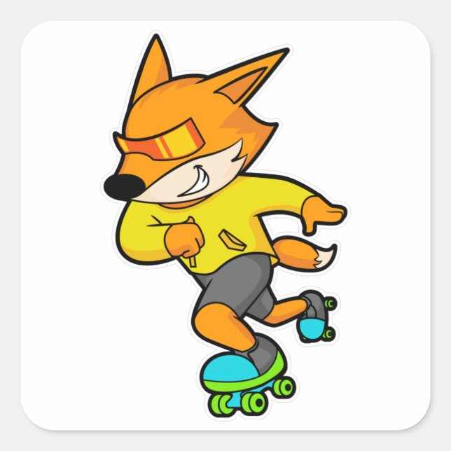 Adesivo Quadrado Fox como Patinador com skates Roller (Frente)