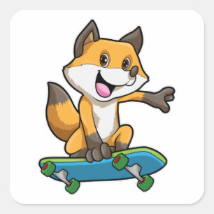 Adesivo Quadrado Fox como skater com skate